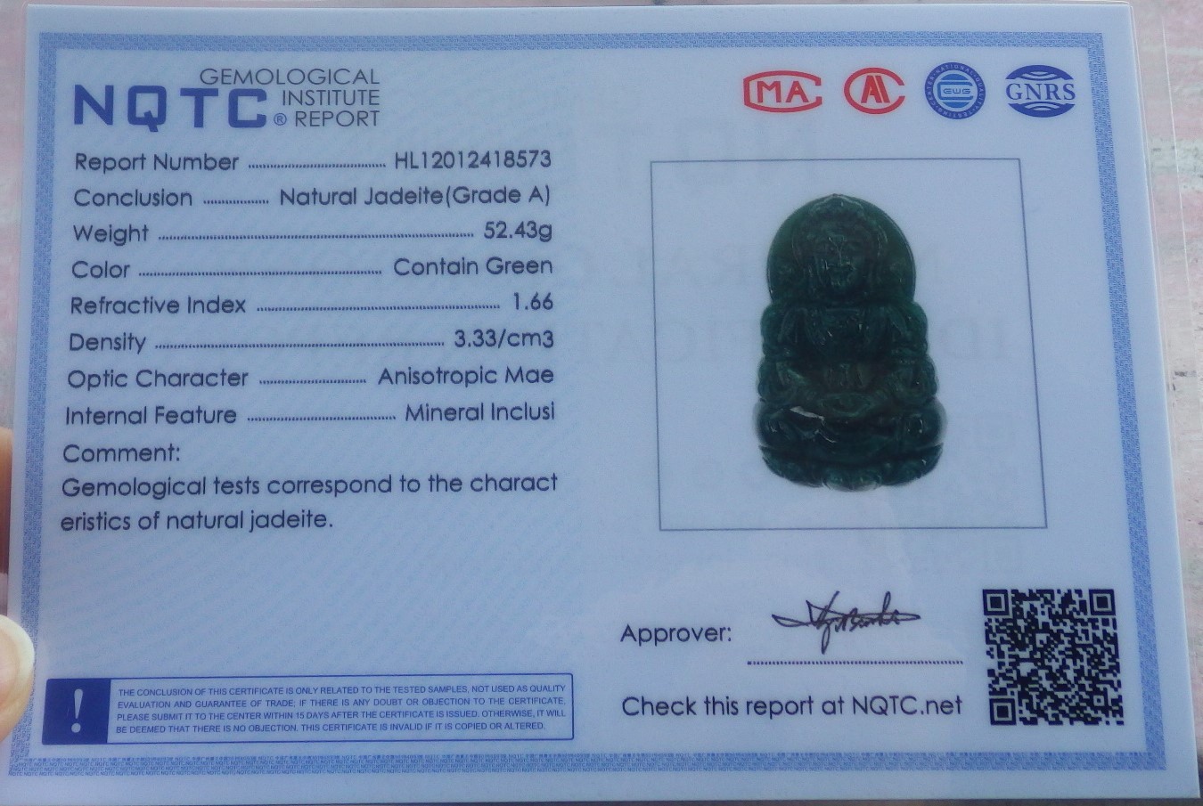 Video Certified A JADE JADEITE PENDANT Guanyin Kwan Yin Lotus Vase 观音 419131 TS