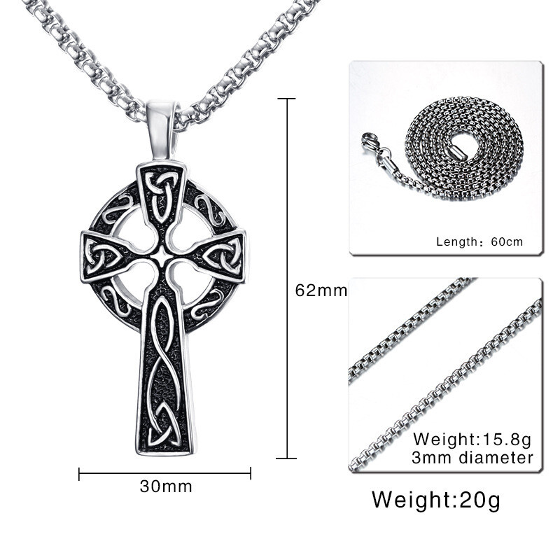 Mens Stainless Steel Irish Celtic Knot Pendant Cross Necklace Silver DEZILOO