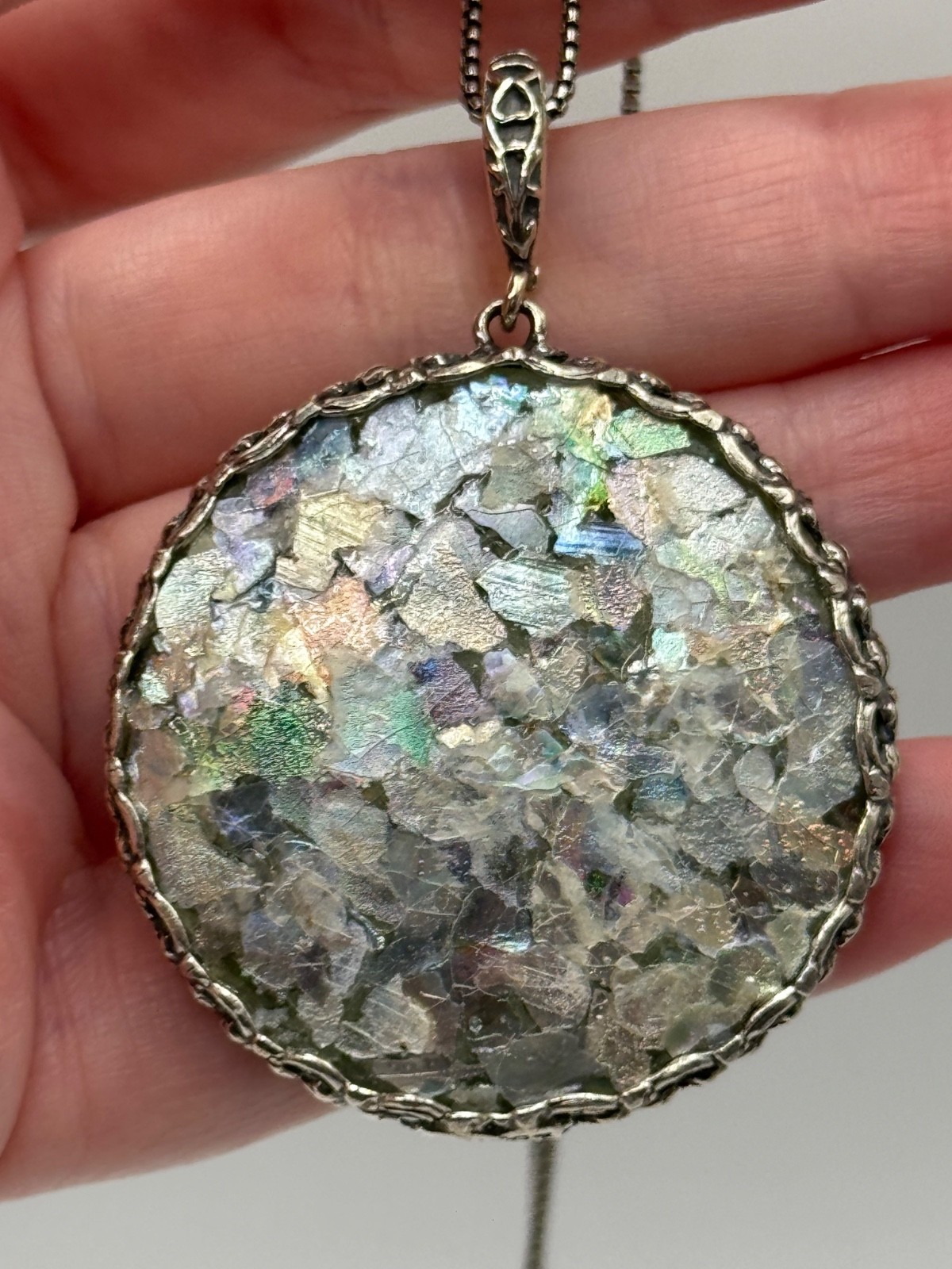 Or Paz Israel Roman Glass Sterling Silver Enhancer Pendant Necklace