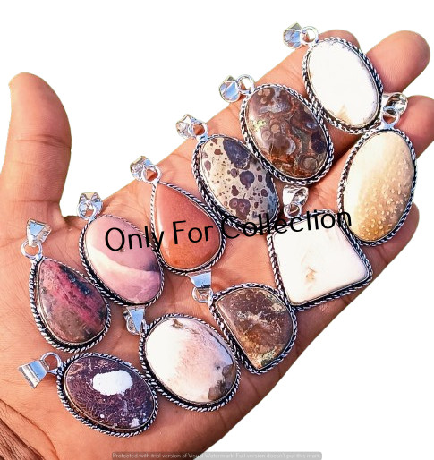 925 Sterling Silver Plated Jasper & Mix Gemstone Pendant Lot Healing Jewelry