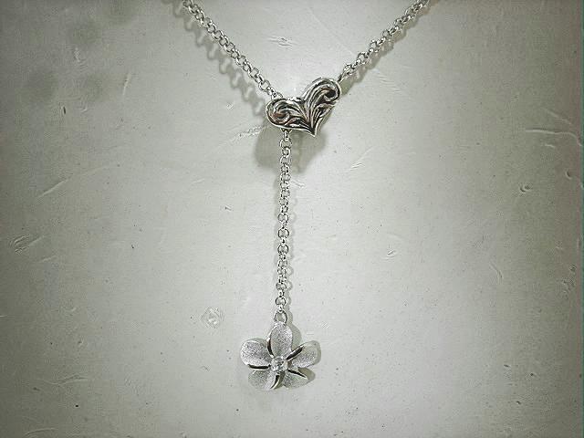 11.5MM 14K WHITE GOLD-PLATED 925 SILVER HAWAIIAN PLUMERIA CZ ADJUST NECKLACE #1