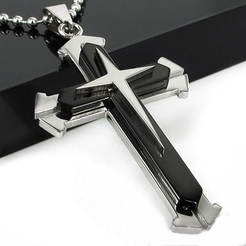 Men’s Fashion Pendant Stainless Steel Cross Pendant Chain Metal Plated Necklace