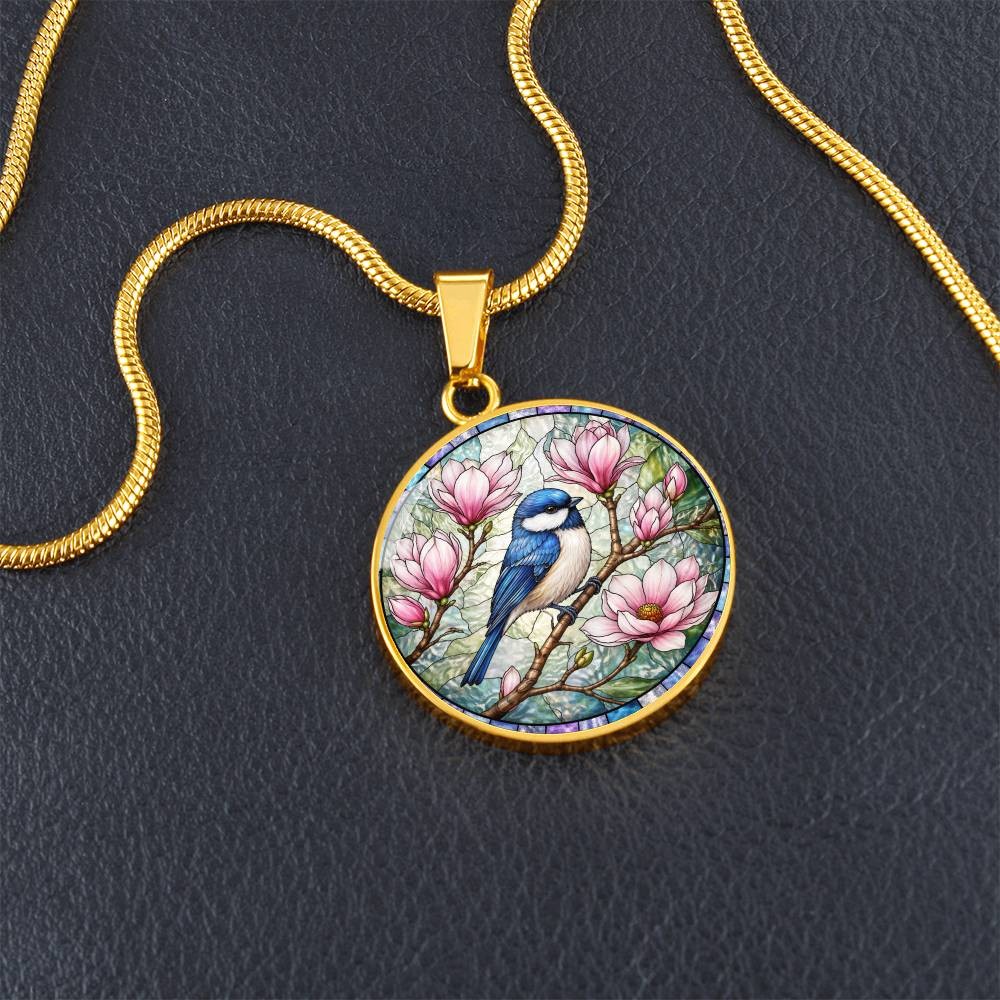 Bluebird Floral Engraved Necklace Bracelet or Keychain
