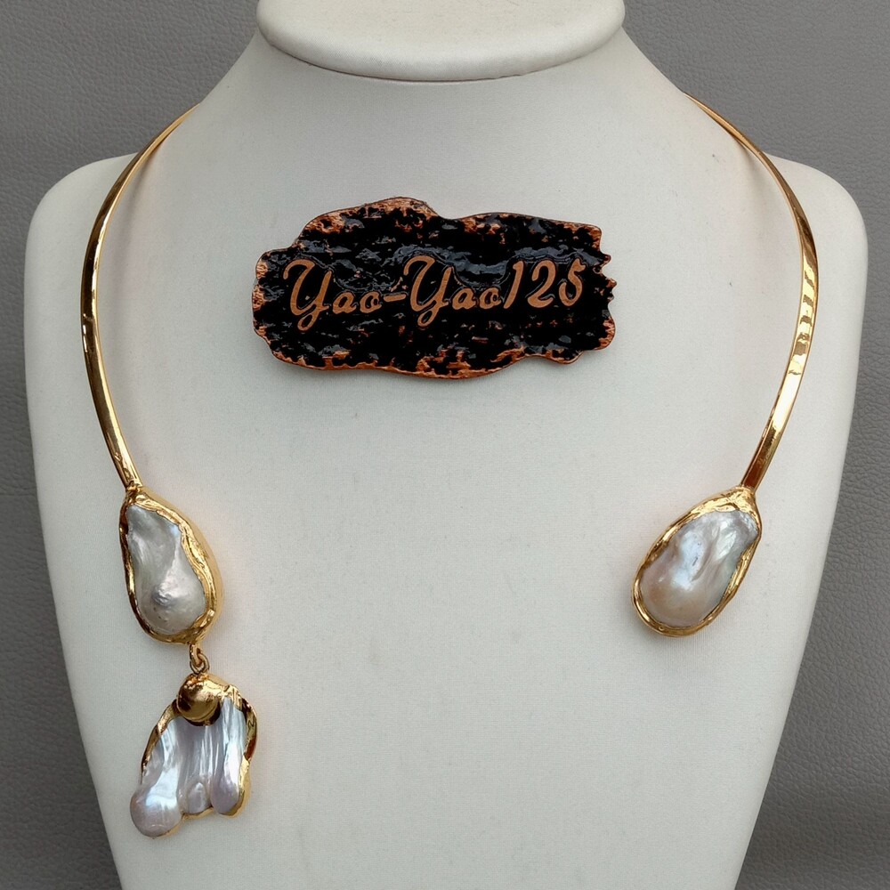 White Keshi Pearl 18 K Yellow Gold Plated Choker Necklace