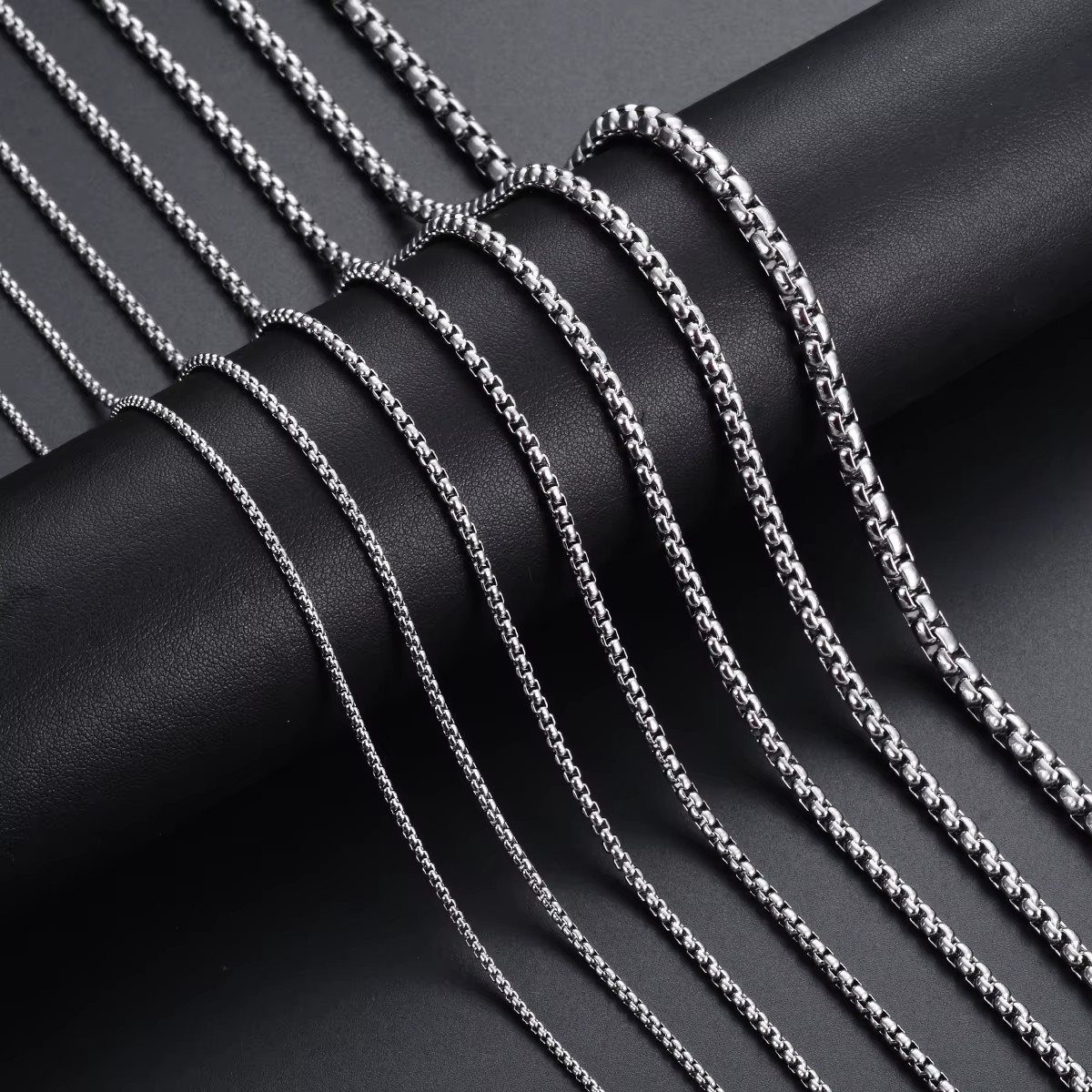 1Pc Stainless Steel Square Rolo Stainless Steel Chain Necklace Round Box Necklac