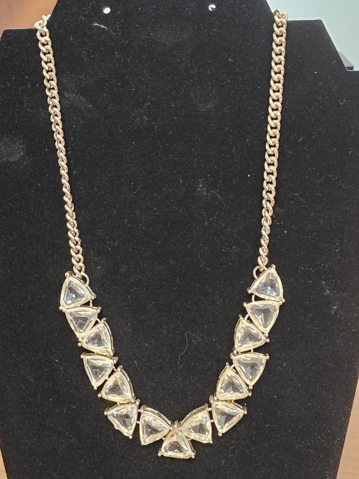 A New Day Crystal Trillion Stone Collar Chain Necklace Metallic Gold