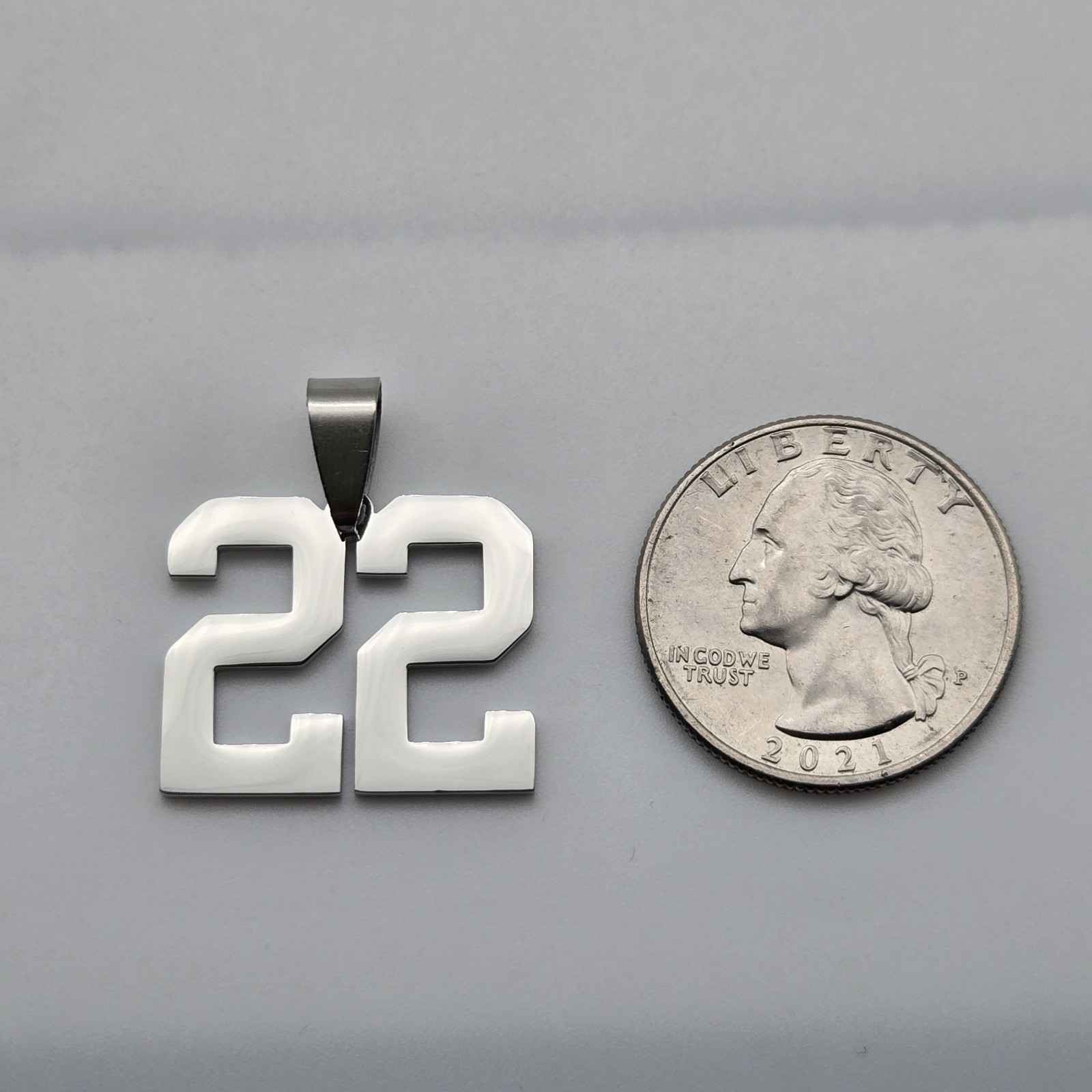 #22 BASEBALL FOOTBALL NUMBER Pendant Charm / 18″-24″ STAINLESS CHAIN NECKLACE
