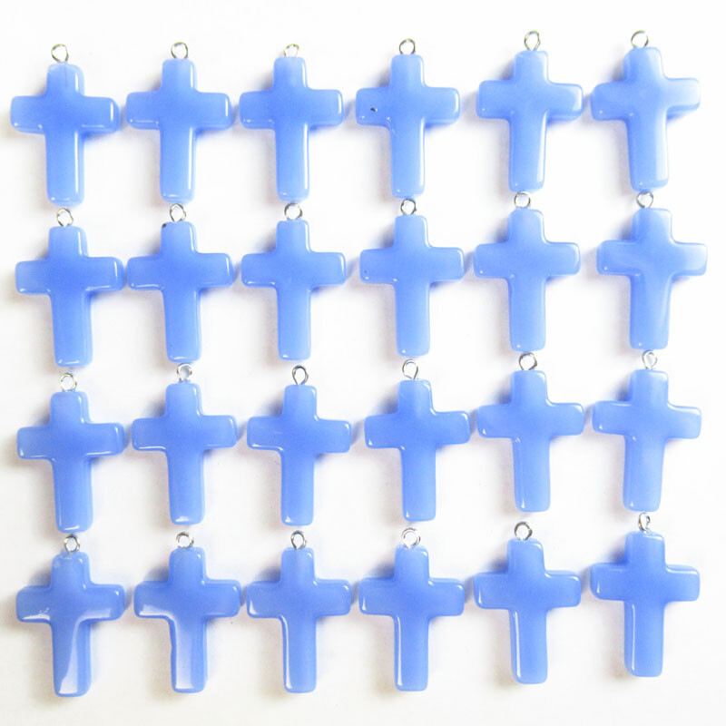 24Pcs 28x18x4mm Blue Jade Cross Pendant Bead PJ3435