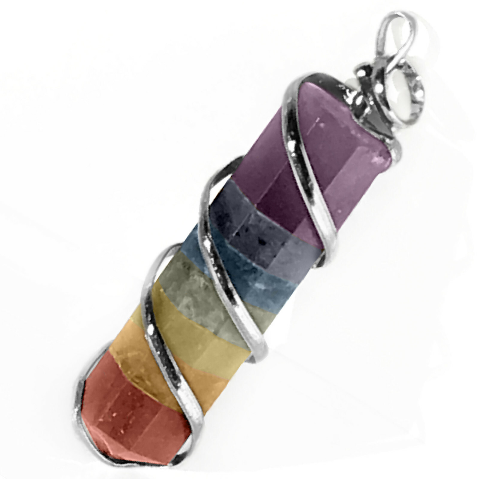 Wire Wrap Rainbow Crystal Pendant Spiral 7 Chakra Necklace Reiki Healing CHARGED