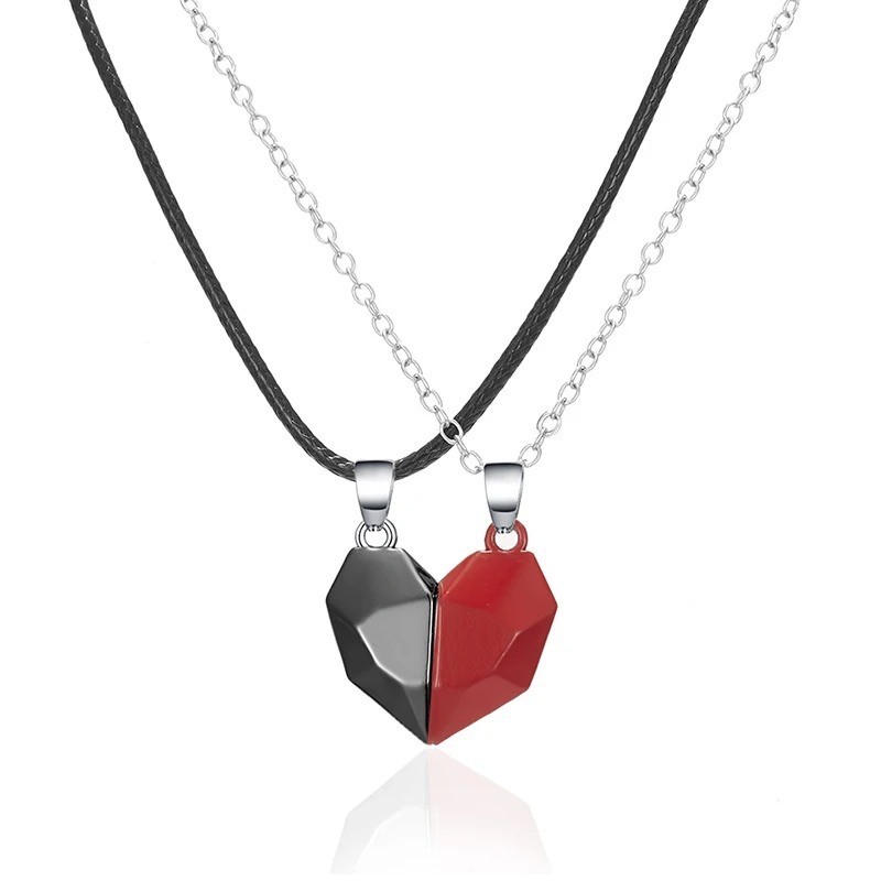 2Pcs Couple Friendship Magnetic Matching Love Heart Distance Pendant Necklace