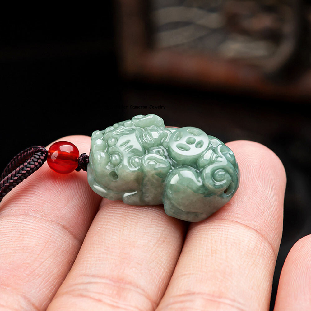 Real Grade A 100% Natural Green Jade Jadeite Women Lucky Pixiu Bead Pendant
