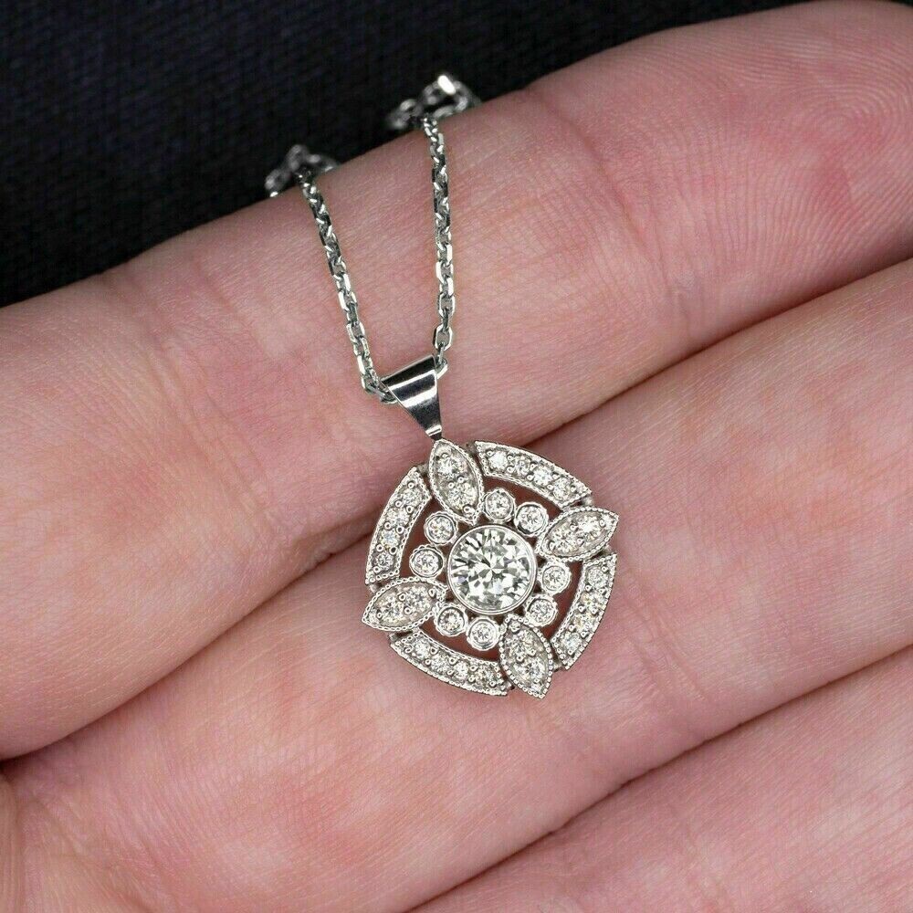 2.00 Ct Round Cut Diamond VVS1/D Pendant With Free Chain 14K White Gold Finish