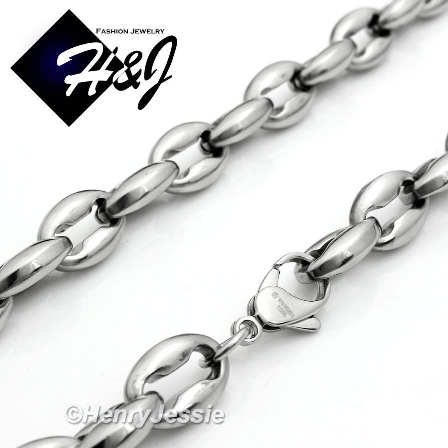 18-40″MEN Stainless Steel WIDE 12mm Silver Puffed Mariner Link Chain Necklace