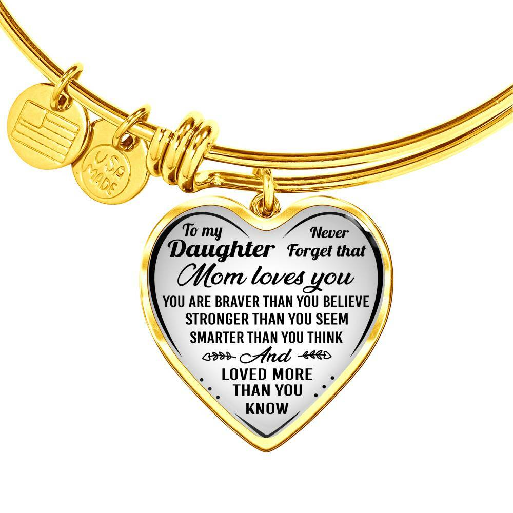 To My Daughter Mom Loves You Bracelet Bangle Heart Pendant Mother Daughter Gifts