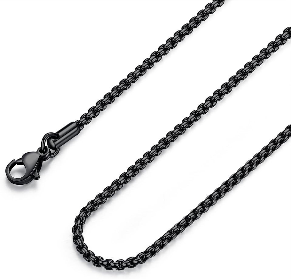 Mens Womens Stainless Steel Black Rolo Cable Chain Necklace, Wide 2/3/4/5mm