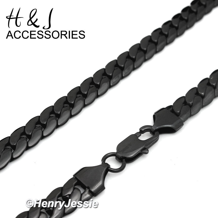 16-40″MEN Stainless Steel 6mm Black Plated Miami Cuban Curb Chain Necklace*BN155