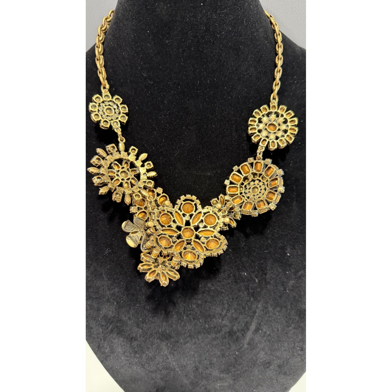 J.Crew Crystal Floral Statement Necklace Gold Tone Rhinestone Bib Wedding