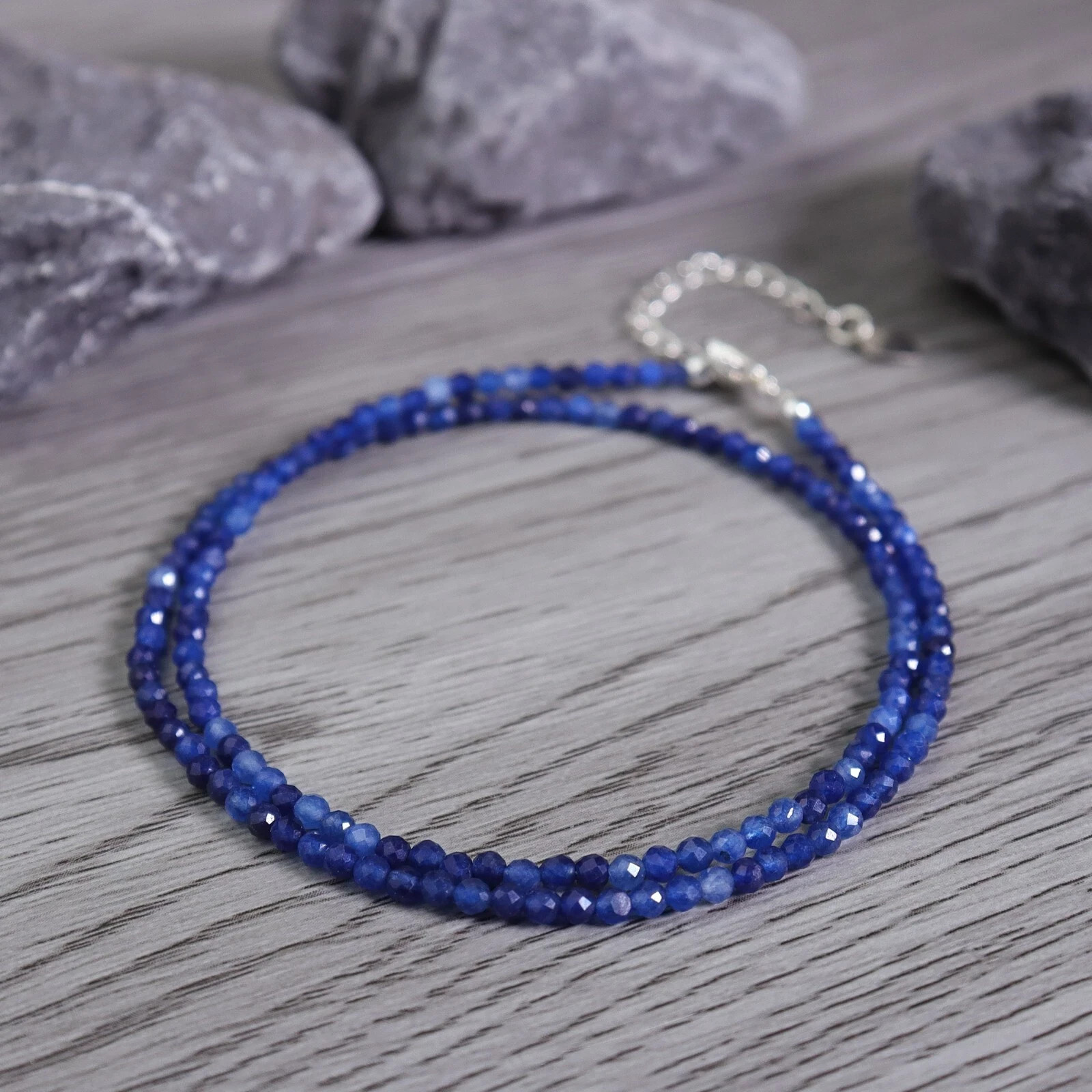Women’s Kyanite Gemstone Choker 2mm Beads Delicate Healing Crystal Necklace Gift