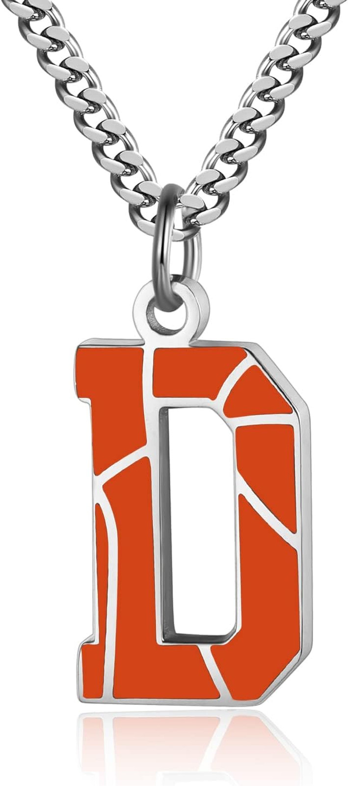 Basketball Letter Necklace – Men’S Basketball Charm Pendant, Stainless Steel Sil