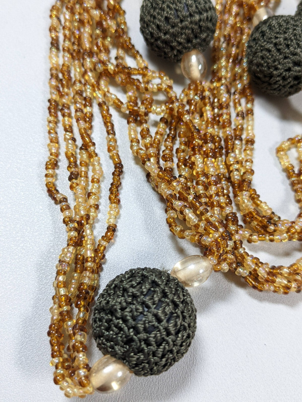 Brown Glass Bead Crochet Round Station Bead Long Necklace 52 inches Tribal Style