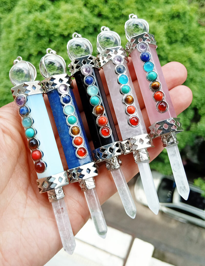 5pcs Opal Rock Quartz Vary Stone Pendants Chakra Energy Reiki Healing Amulet