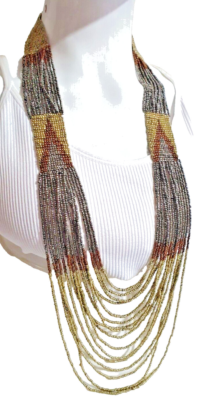 South Western Style Seed Bead Multi Strand None Metal Tribal Ethnic Necklace