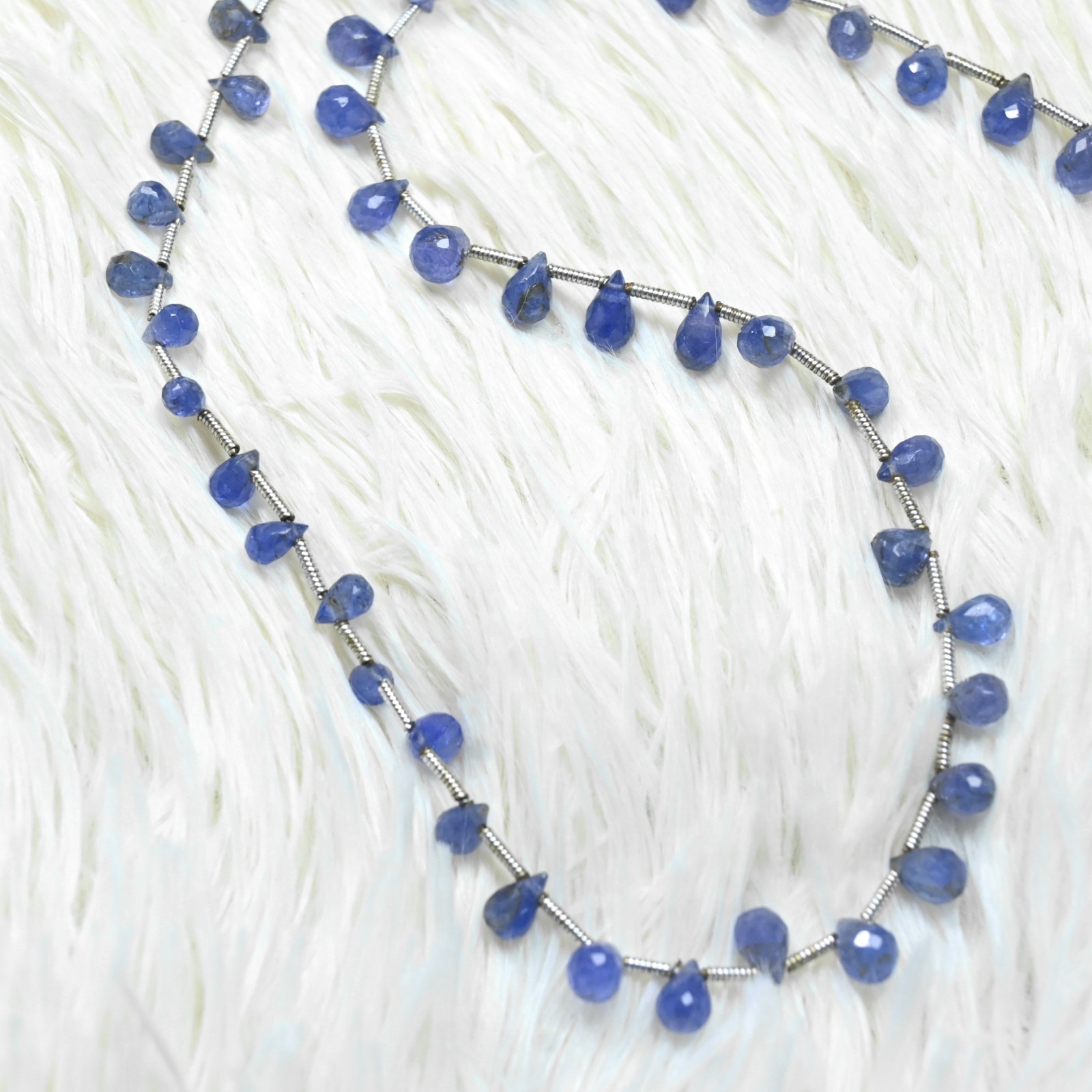 Natural Blue Sapphire Faceted Teardrops Gemstone Beaded Handmade Necklace 18”