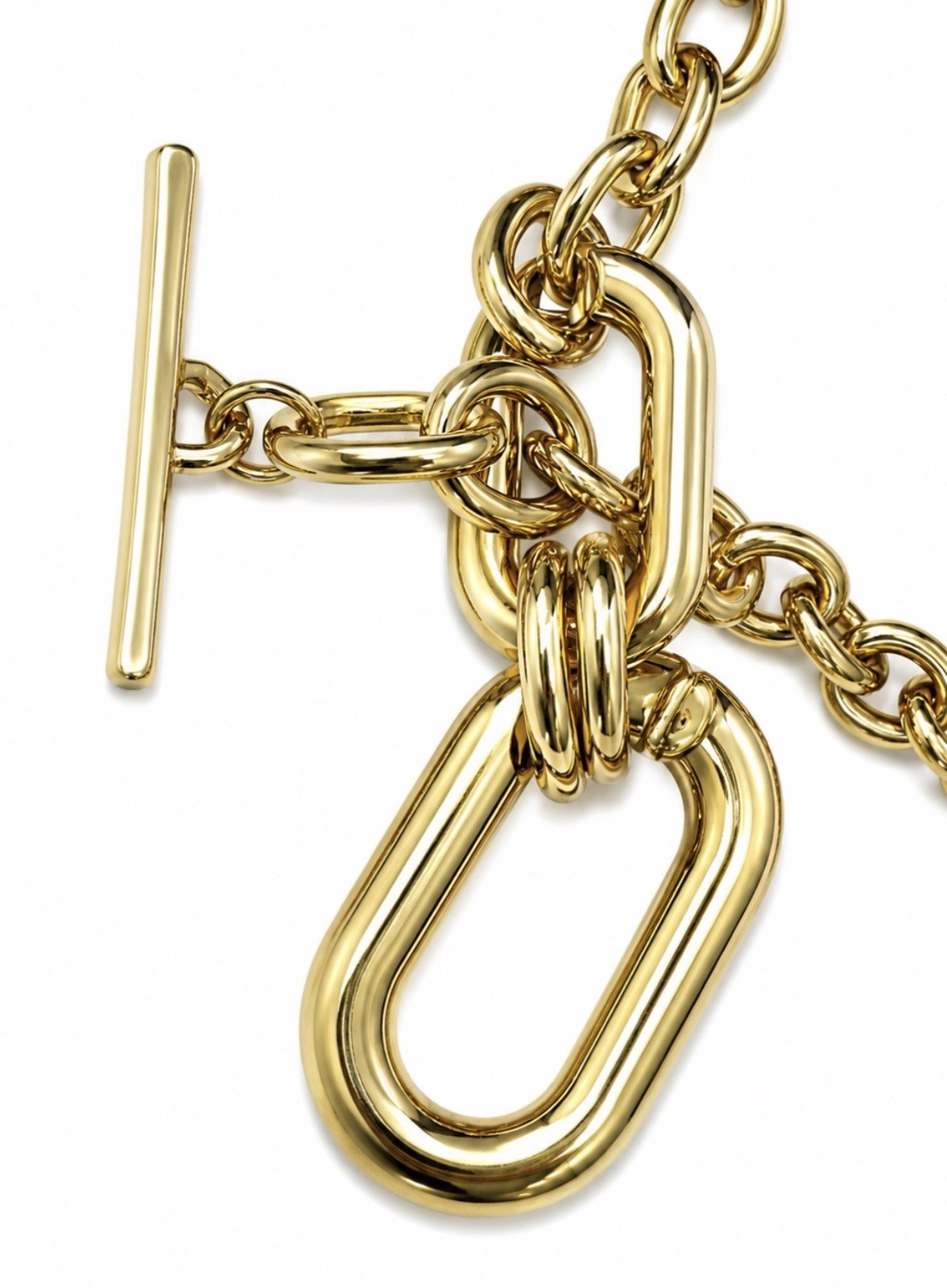 Gold Tone Chunky Chain Necklace Toggle Clasp Statement Fashion Jewelry 46cm