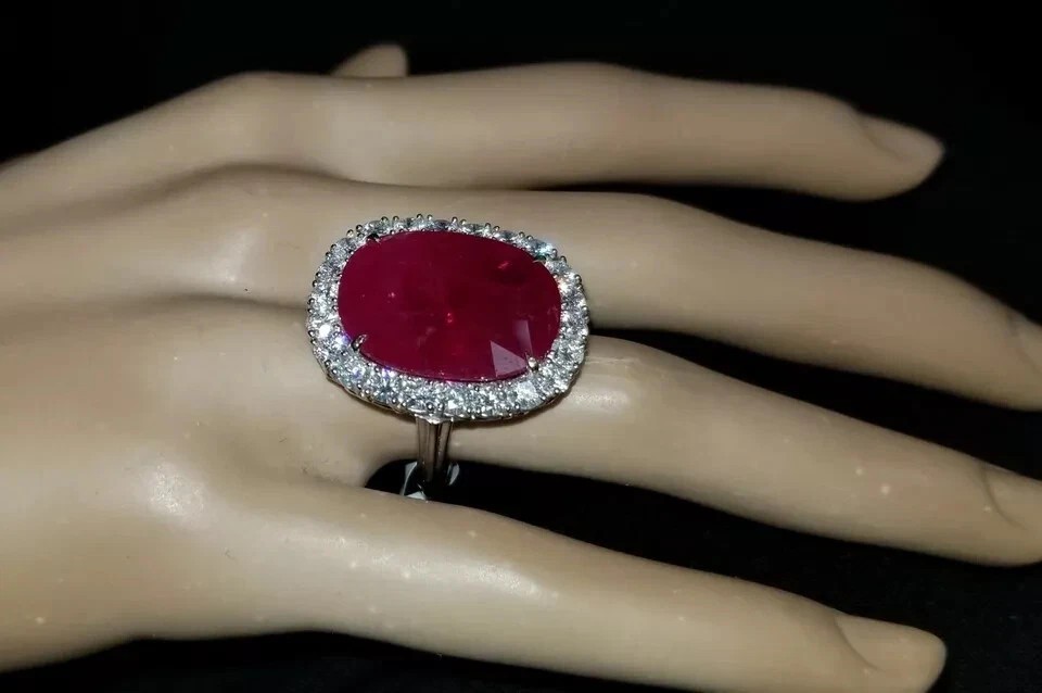 8.00 Ct Natural Ruby Diamond Engagement Wedding Ring 14K Solid White Gold
