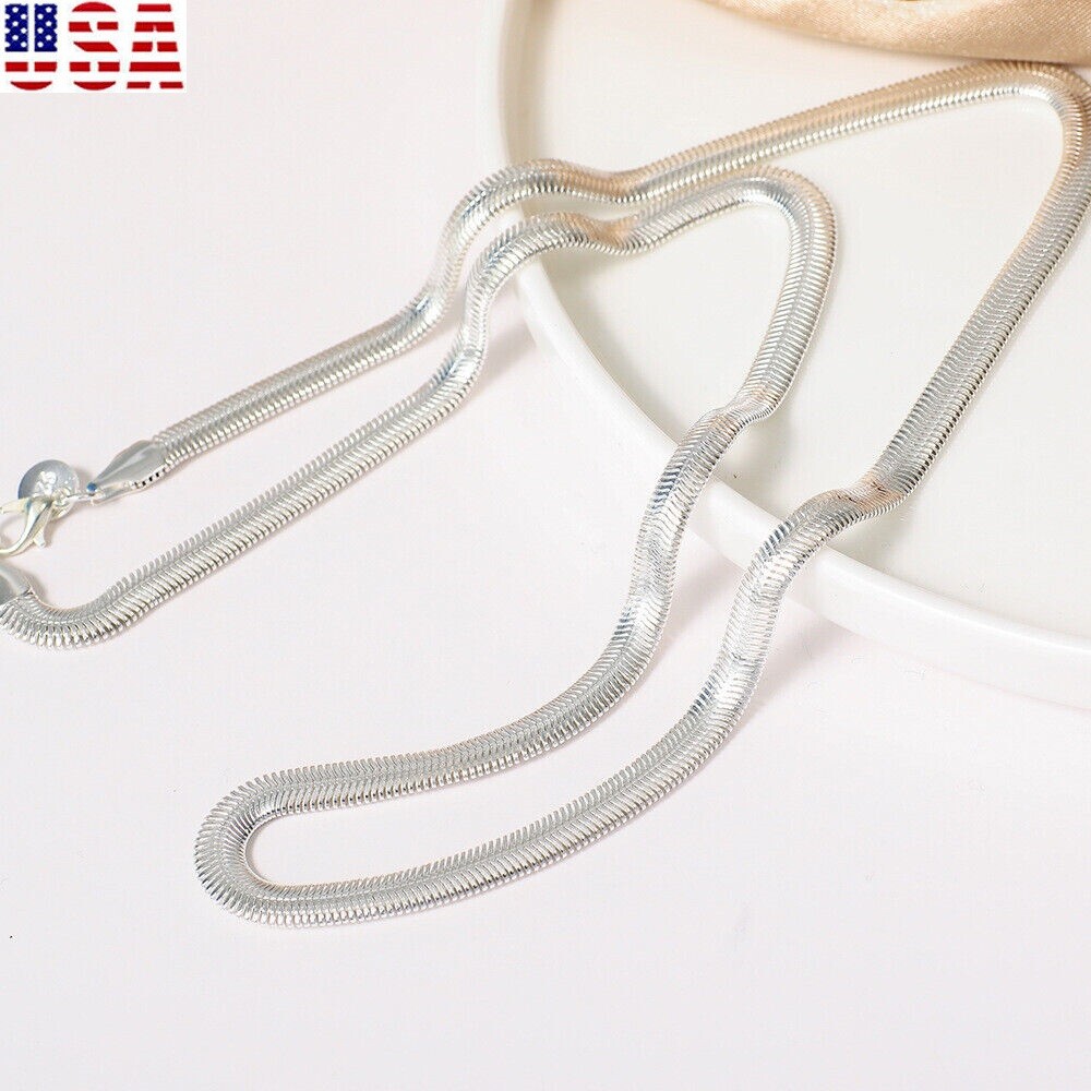 Solid 925 Sterling Silver Italian Flexible Flat Herringbone Chain Necklace Party
