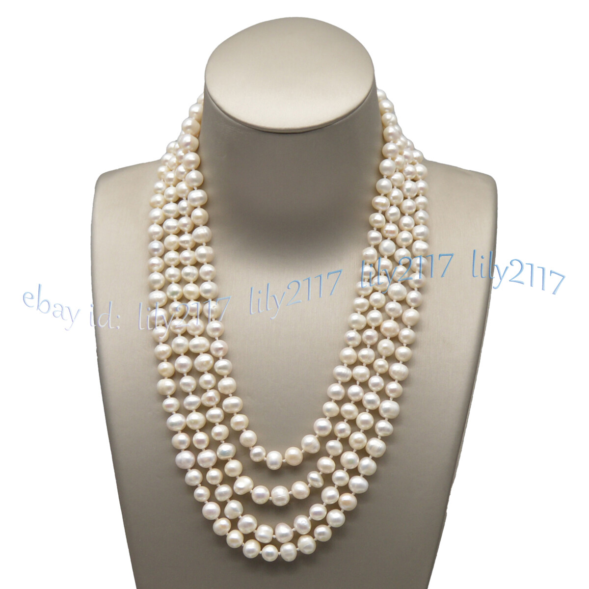 4 Rows Real Natural White Akoya Freshwater Pearl Beads Necklace 17-20”