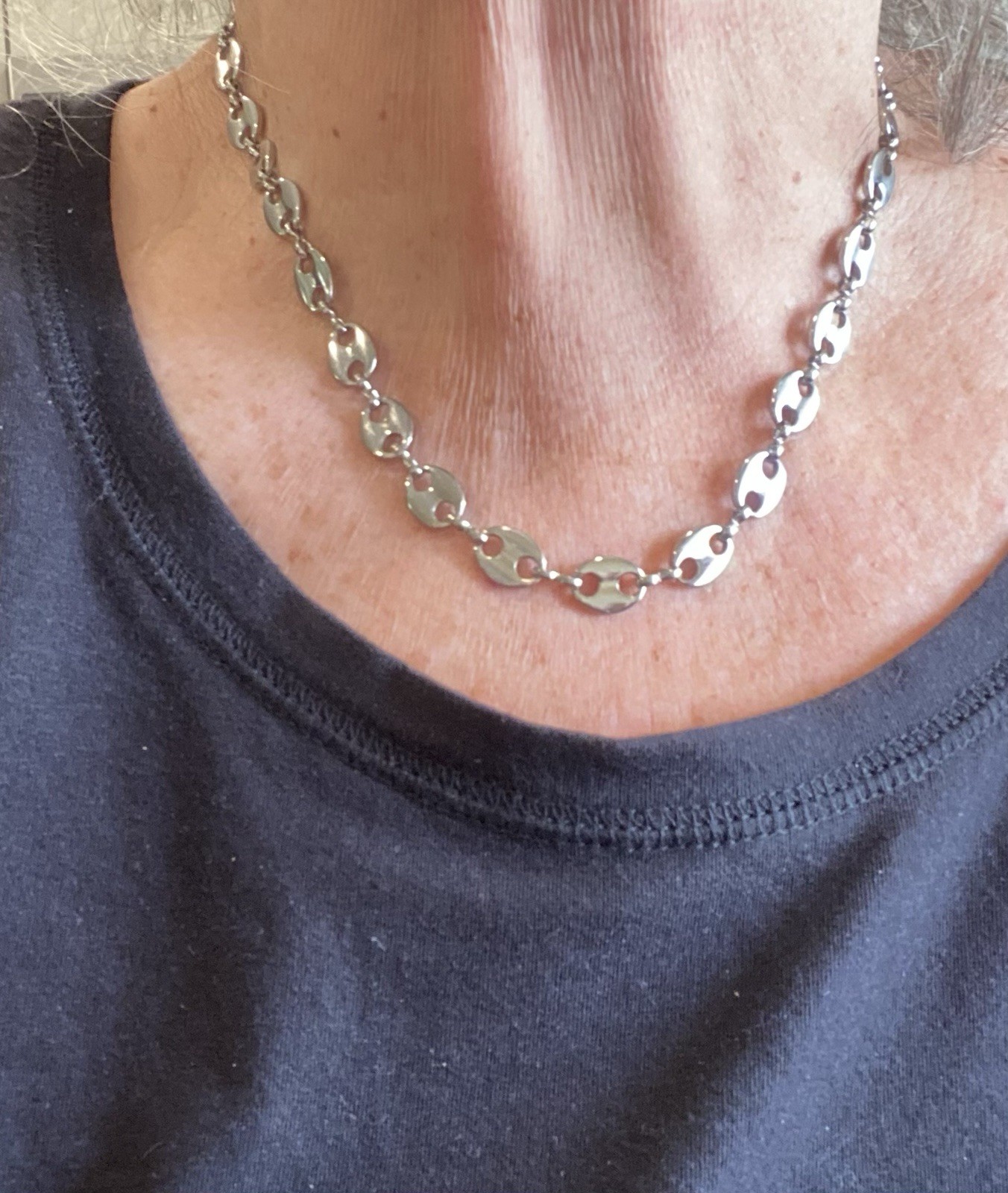 18” puffed “Gucci” link/coffee bean or marina chain Silver Tone necklace chain