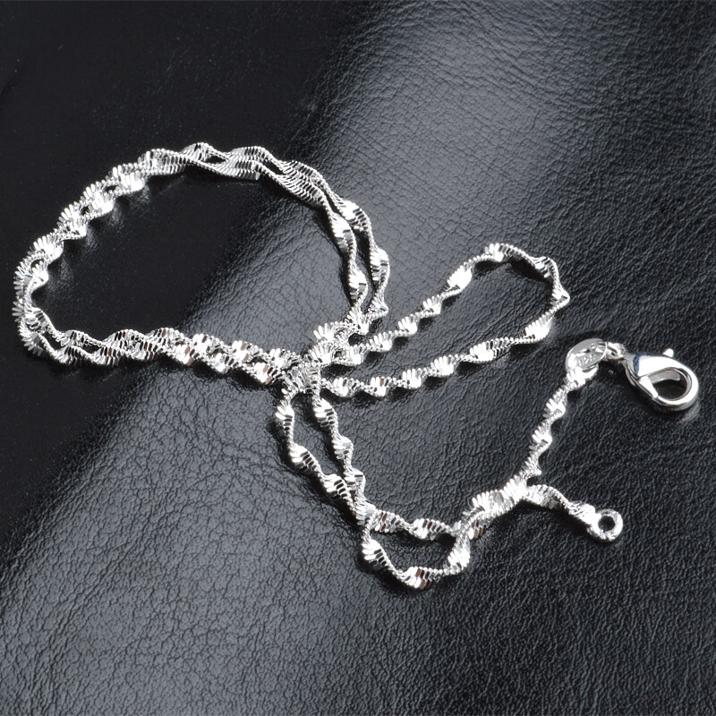 925 Silver Plated 2mm Water Wave Chain Mens Womens Necklace 16″ 18″ 20″ 22″ 24″