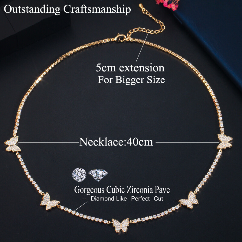 Cubic Zirconia Tennis Butterfly Connect Clavicle Round Choker Necklace for Women