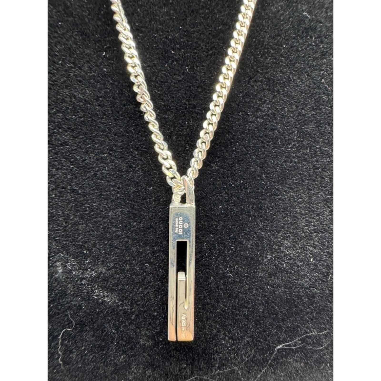 Gucci Vintage G Square Bar Silver Chain Necklace 50cm Made in Italy