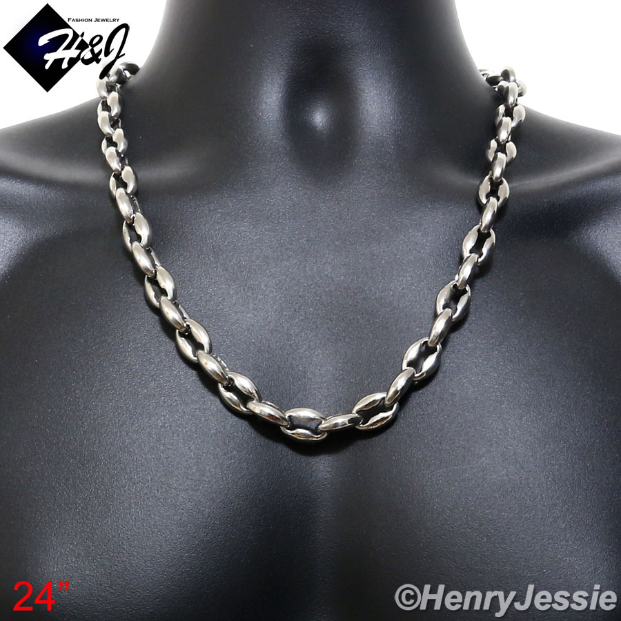 18-40″MEN Stainless Steel WIDE 12mm Silver Puffed Mariner Link Chain Necklace