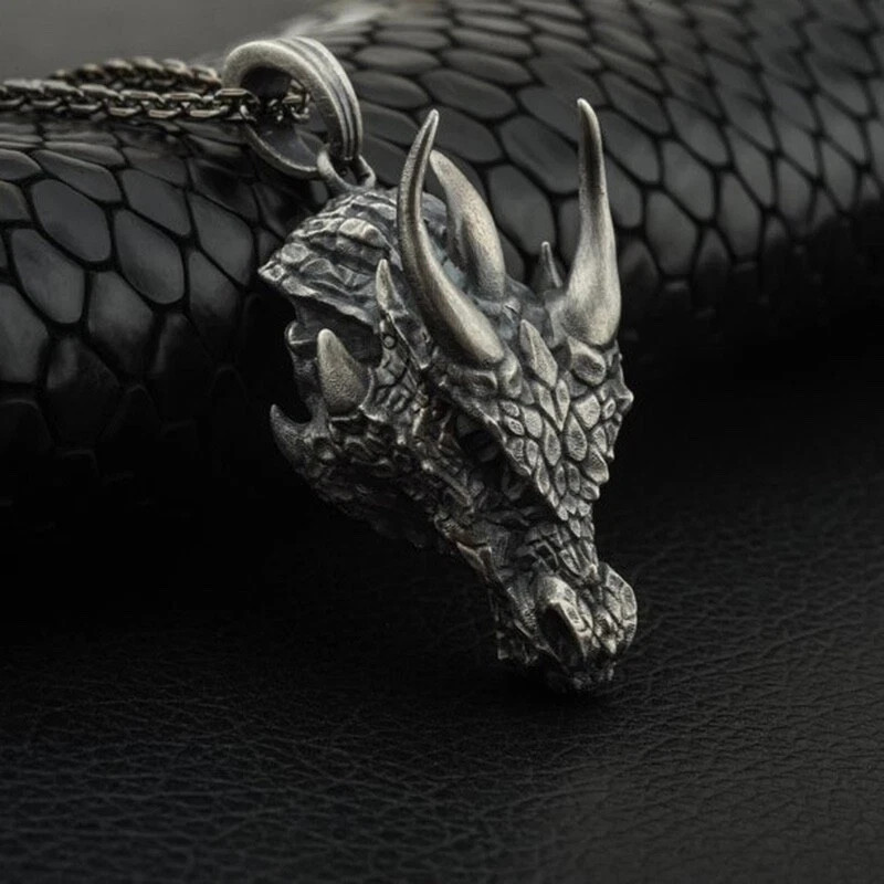 Men’s Fashion Jewelry Silver Dragon Viking Pendant Necklace 158