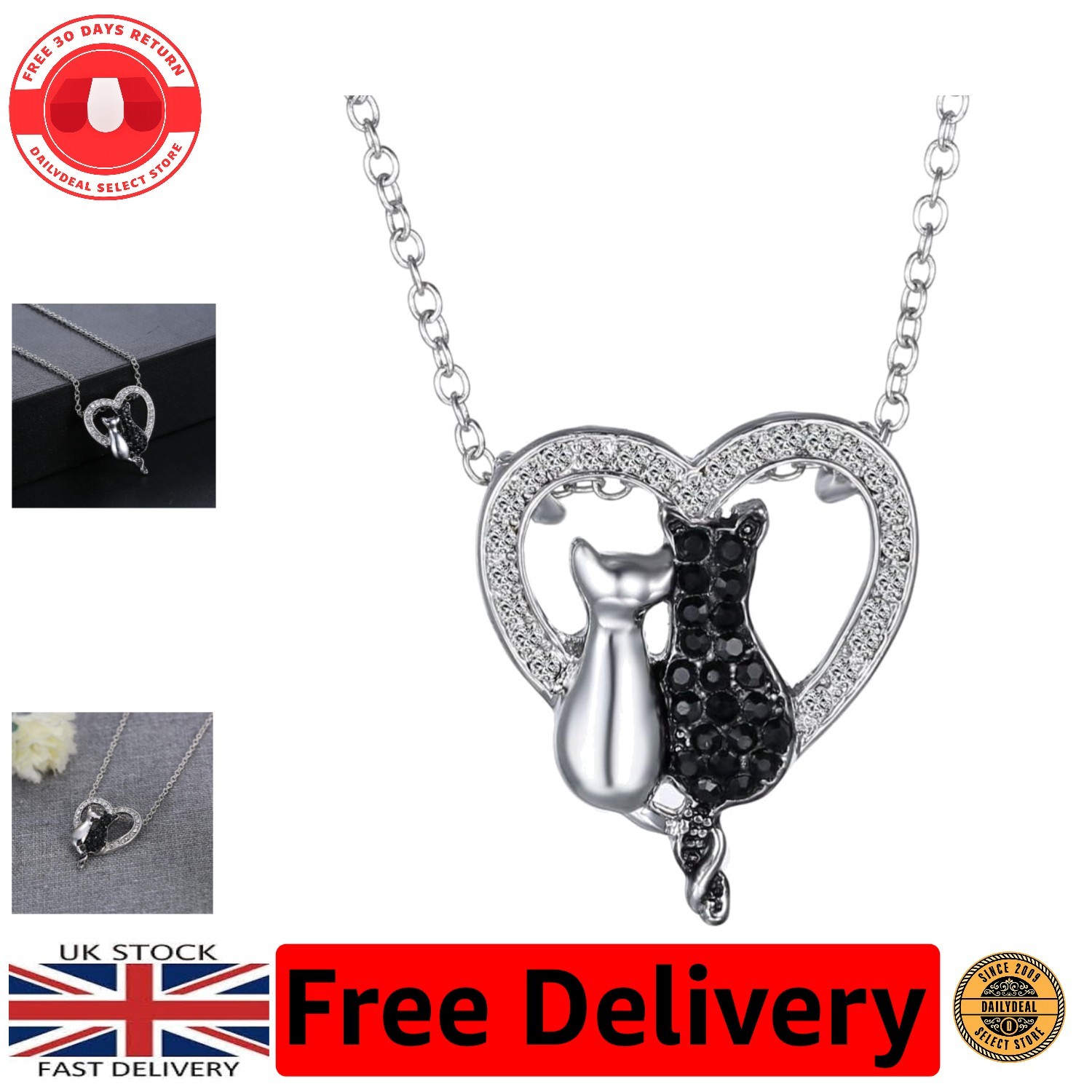 Flawless Cat Shape Heart Necklace with Cubic Zirconia – Perfect Gift for Kids