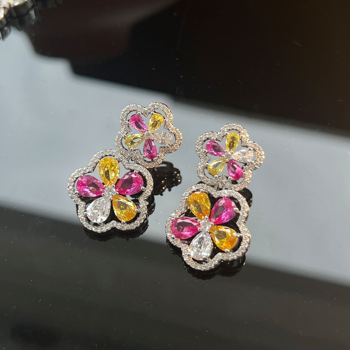 Statement Jewelry Set Zircon Necklace Drop Earrings Womens Fashion Accessory