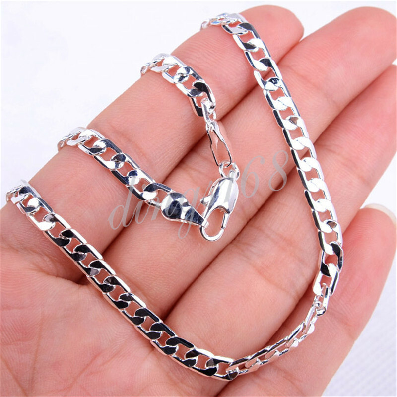 18K White Gold Filled 3.6mm Wide Flat Cuban Curb Link Chain Necklace 16 ~ 30inch