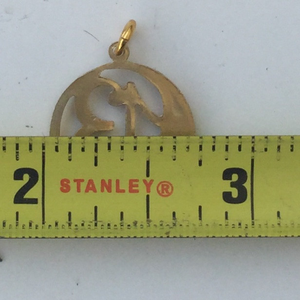 LUCKY 13 Crescent Moon Pendant Charm. Gold Tone. Retro Vintage style Good Luck.
