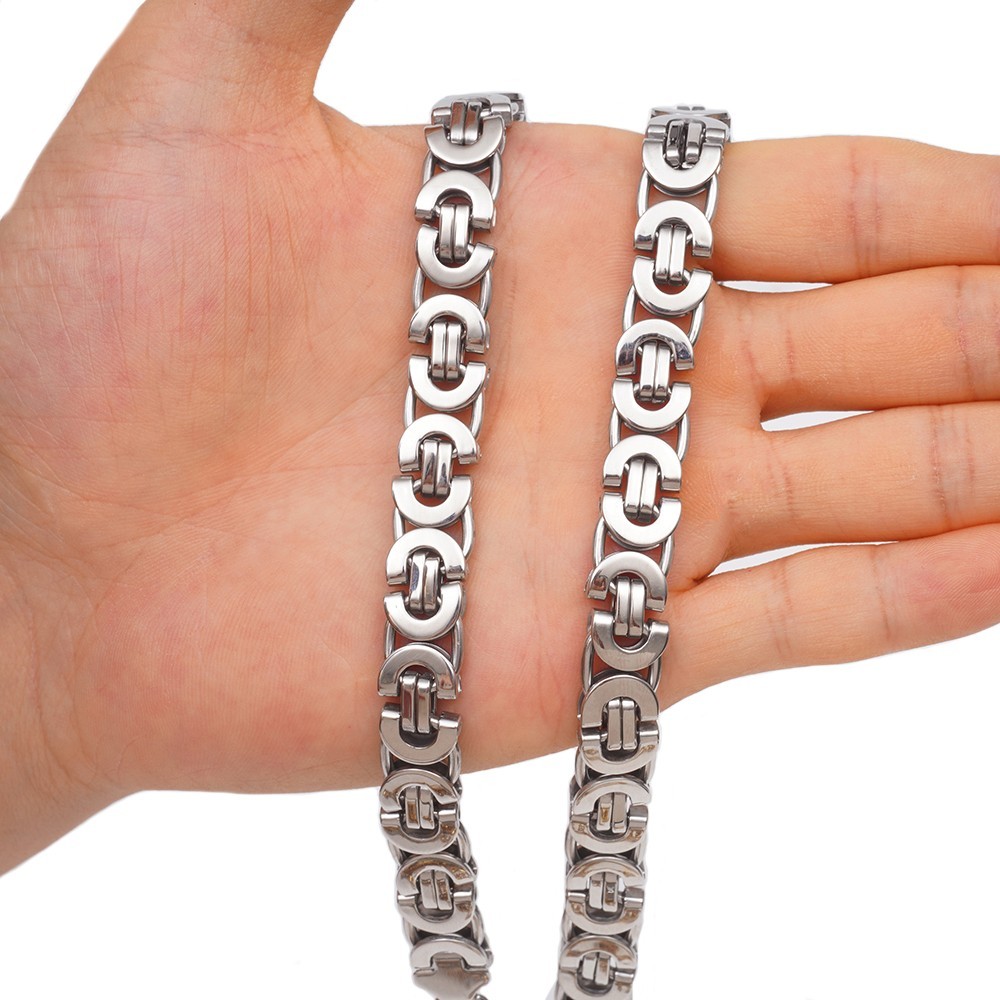11mm Silver/Gold/Black Stainless Steel Flat Byzantine Box Chain Necklace 16″-40″
