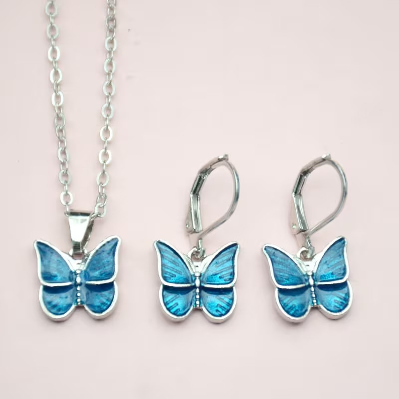 Butterfly Dangle Hoop Earrings and Necklace Set- 18 inches