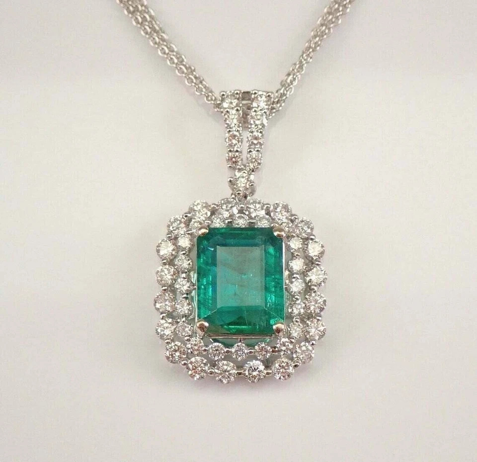 3.16 Ct Emerald Cut Emerald Pendant Wedding Pendant 14K White Gold Solid