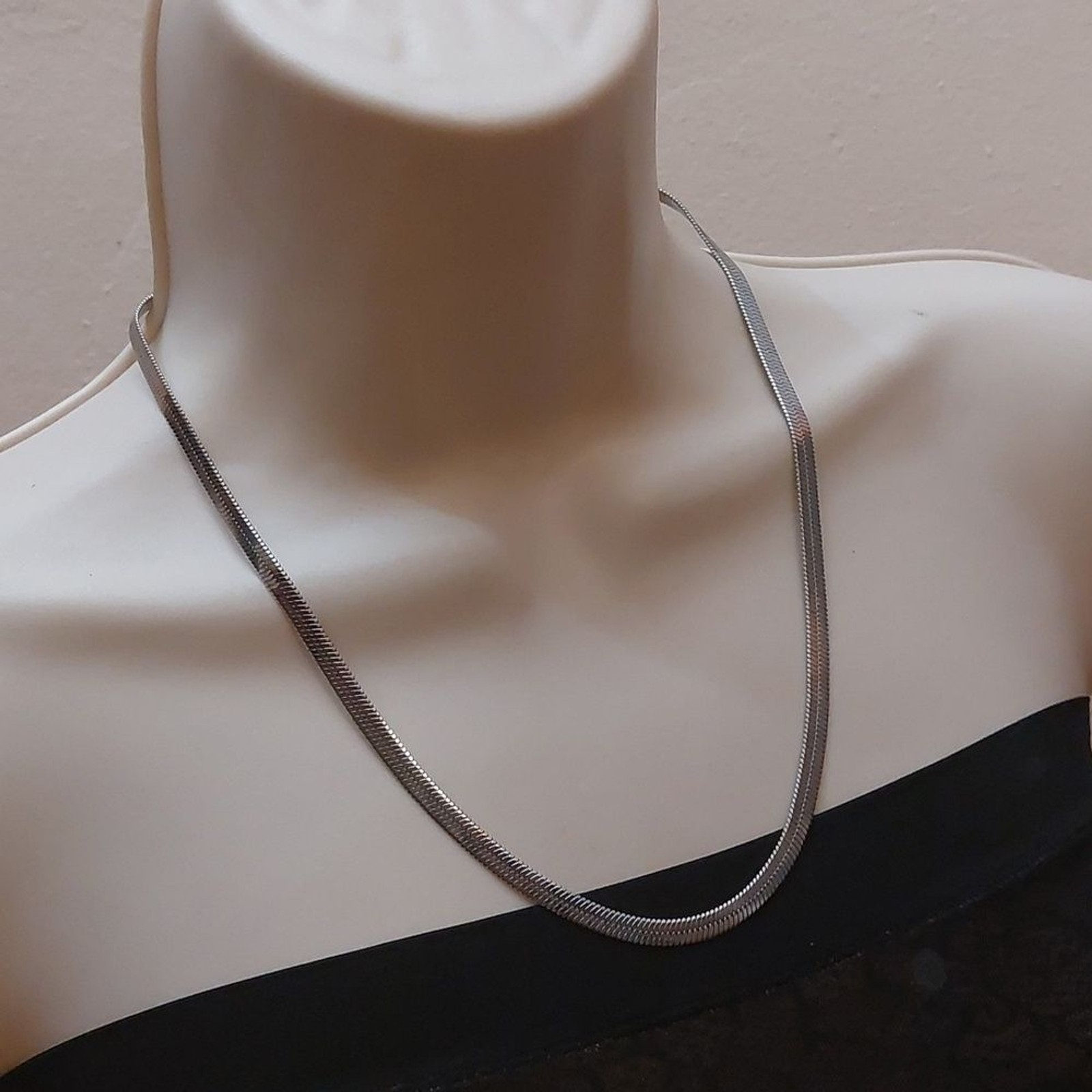 5mm Silver Tone Flat Wide Herringbone Chain Necklace 20 inches Long