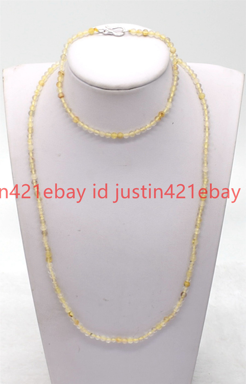 Natural 3mm Faceted White Crystal Gems Round Necklace Bracelet Set Silver Clasp