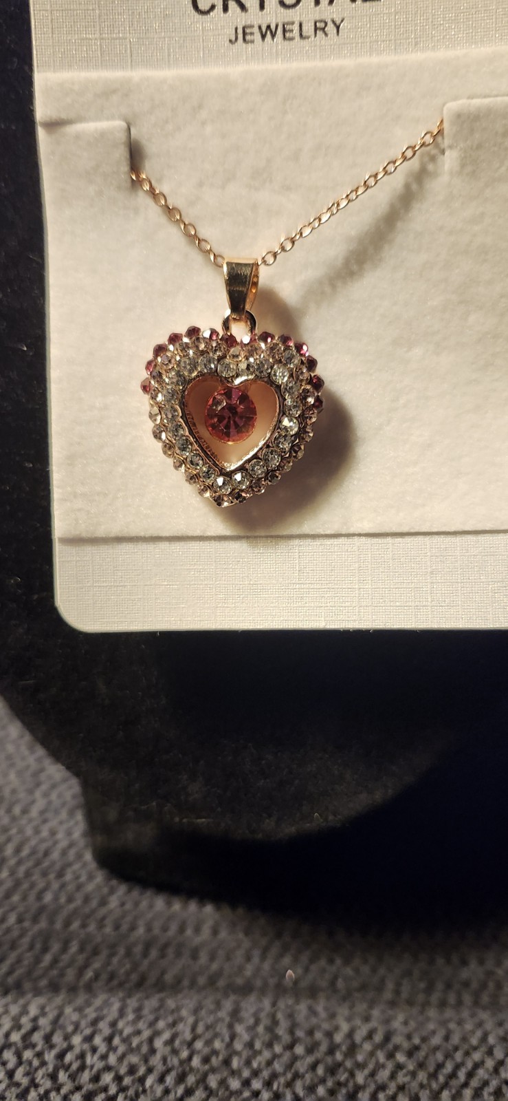 Vtg Red Colored Crystal Heart Necklace 16-20in Adjustable Chain