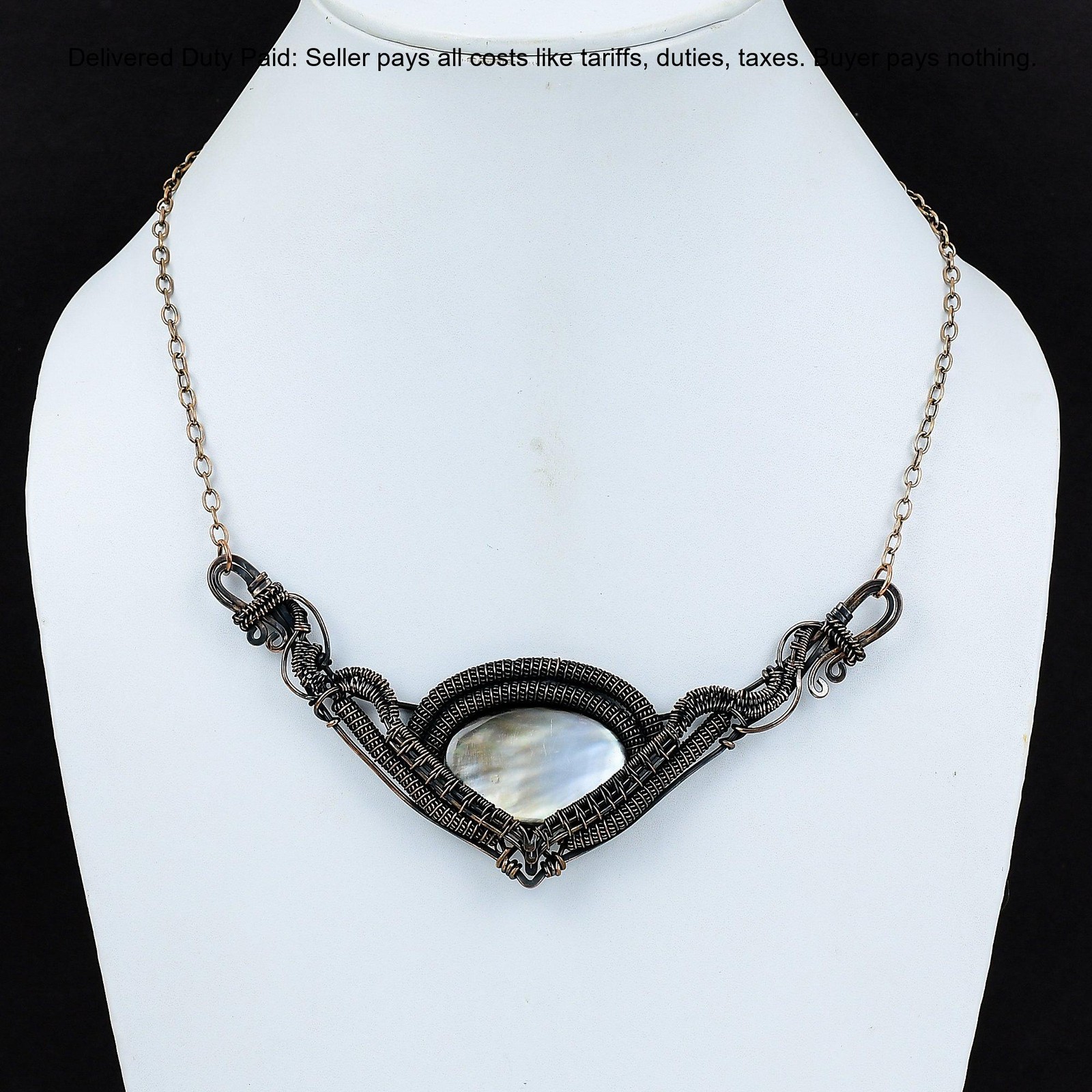 Mother Of Pearl Stone Copper June Birth Chain Wife Wire Wrapped Wedding Necklace