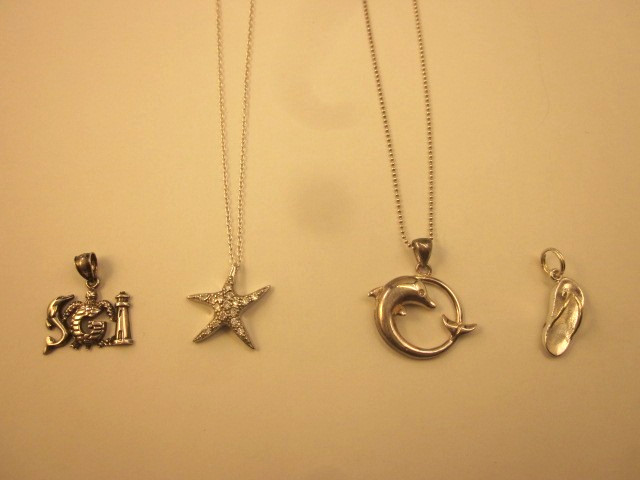 Sterling Silver 925 Nautical-Beach-Ocean Jewelry Lot-10gr-Pendants-Charm-CZs