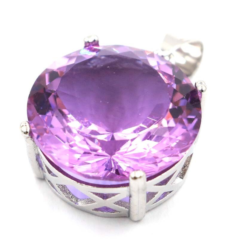 56x34mm Princess Cut Big 11.5g Pink Morganite CZ Women Dating Silver Pendant